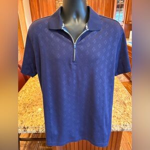 Robert Graham men’s quarter zip polo. Sharp Navy with Subtle Pattern. XL